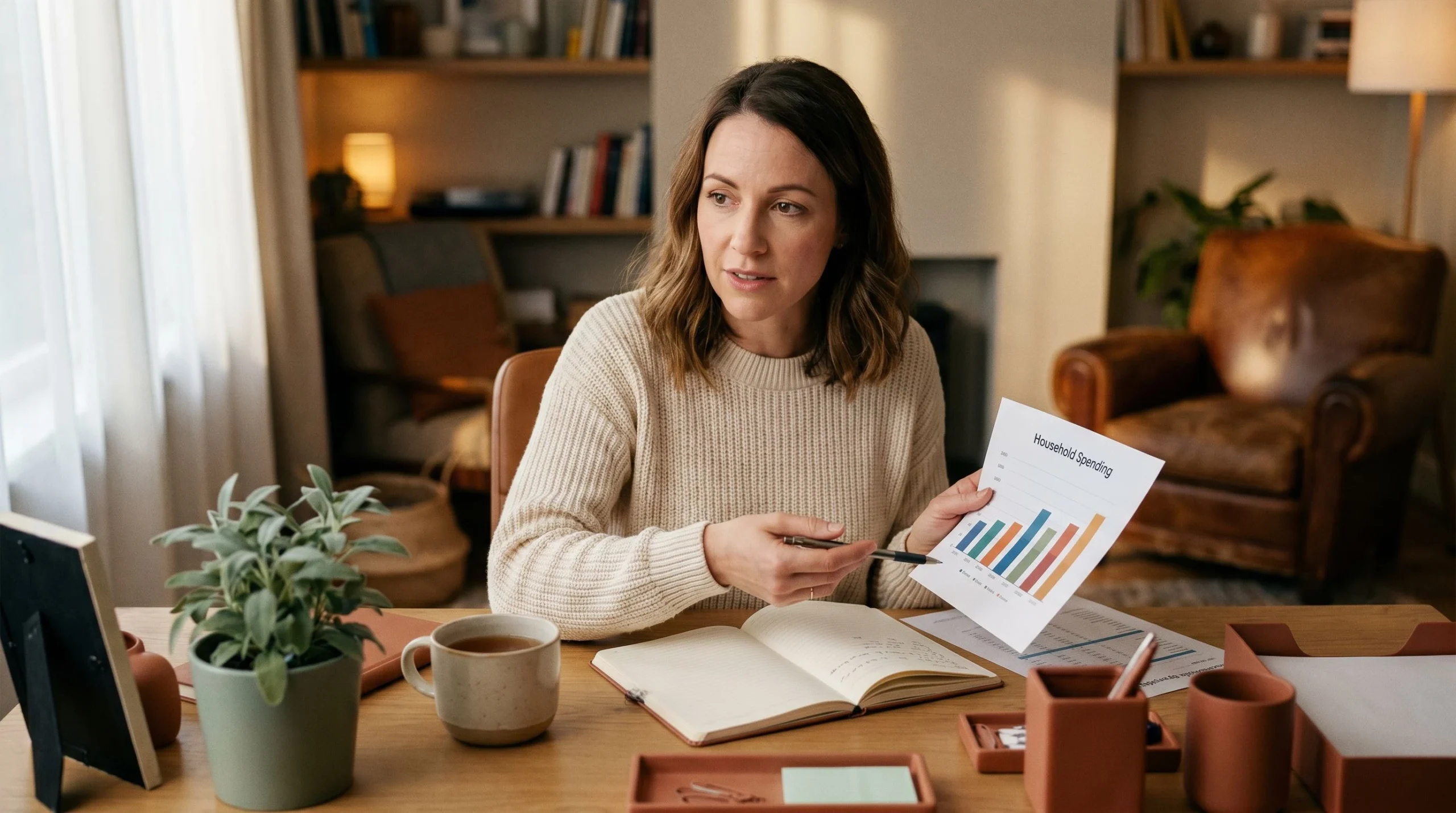 budgeting statistics chart and notebook