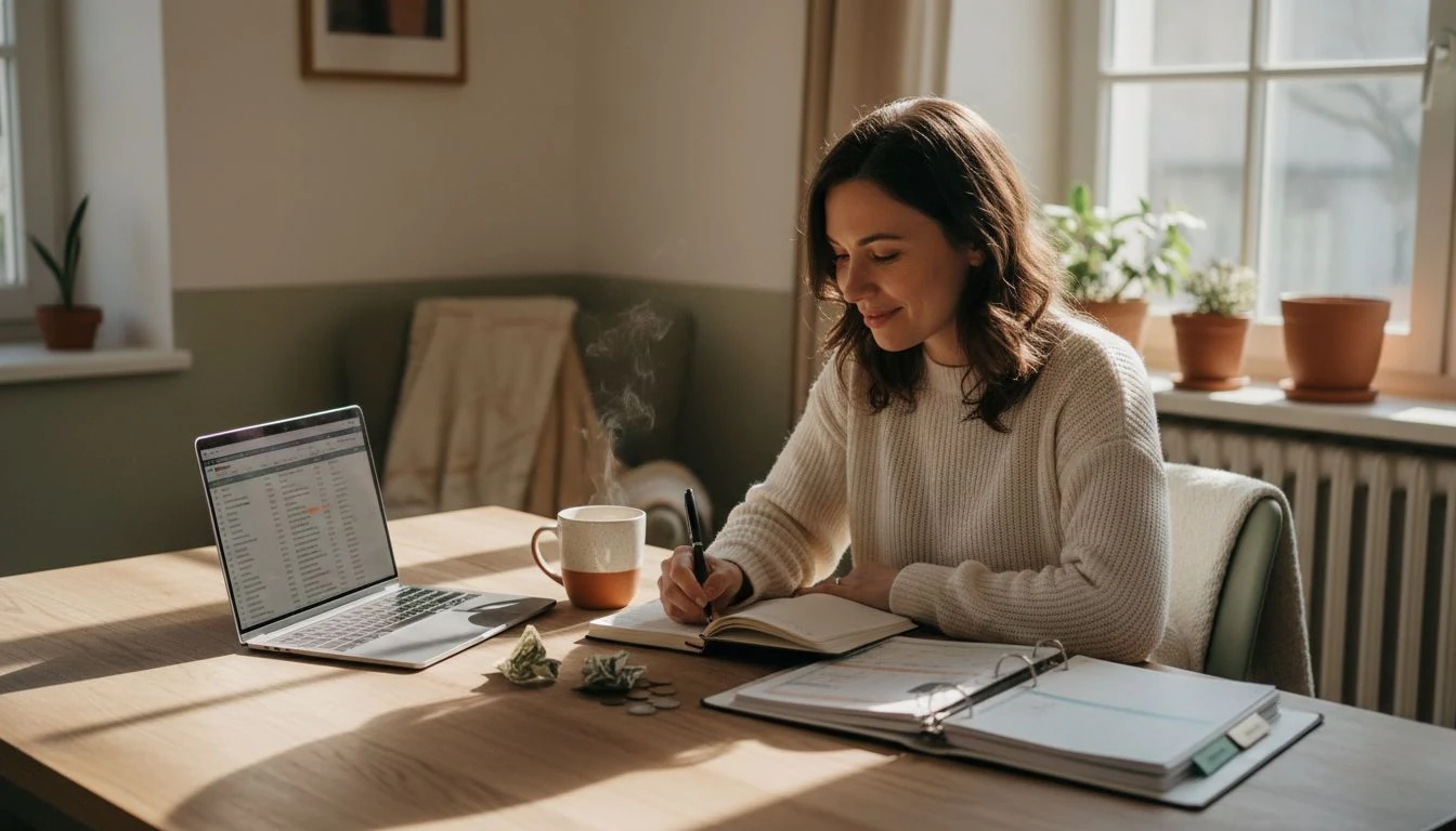 High-yield CD: a woman reviewing her savings goals at a cozy kitchen table — The Cozy Budget