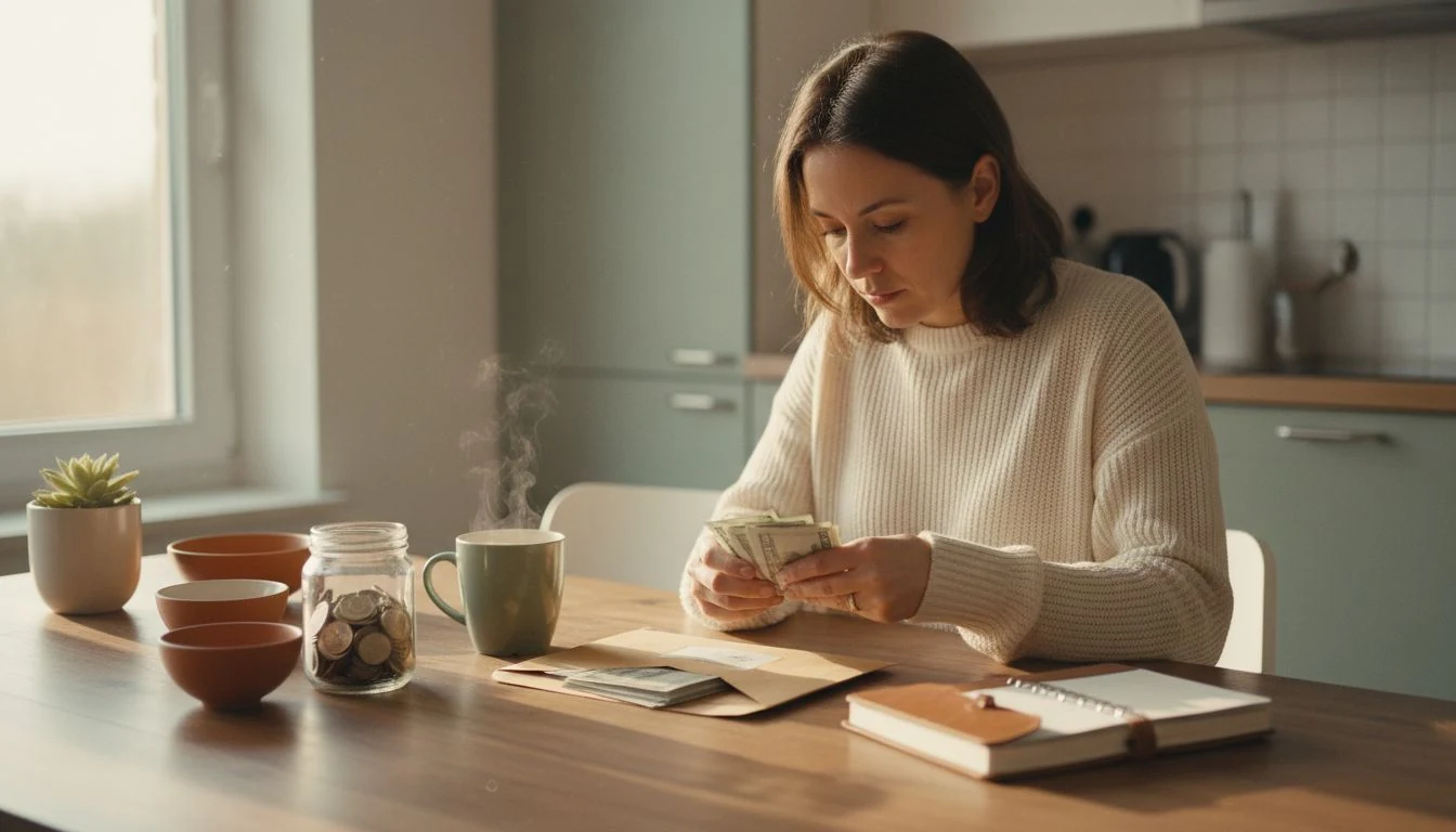 high yield savings account for emergency fund: cozy savings jar, planner and warm coffee on a desk, The Cozy Budget